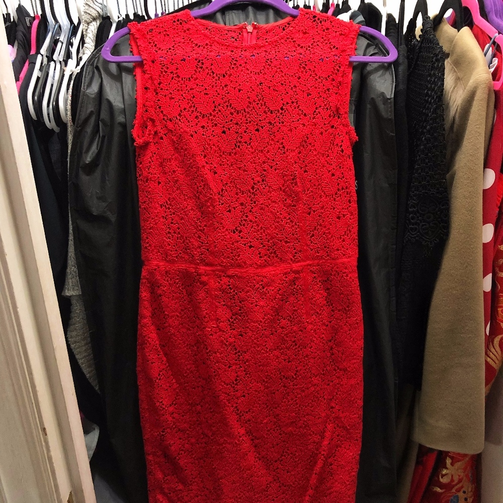 Red Lace Midi Dress